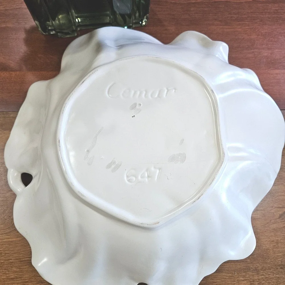 Vtg Cemar California Pottery White Leaf Serving Bowl Vintage MCM 647 12.5in